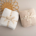 שמיכה לתינוק סרוגה דו צדדית שרפא - צבע אבן